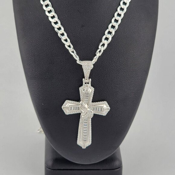 Brand New Sterling Silver 925 Cross with hands Necklace - Picture 1 of 9